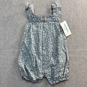 Carters Baby Girls Blue Floral Denim Ruffle Romper Jumpsuit 12 Months
